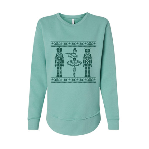 Flute Ballerina design, Nutcracker Women's Fleece Crewneck Sweatshirt in mint