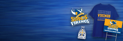 St. Margaret Catholic School Vikings spirit wear: Vikings tee, sticker, crest decal and yard sign